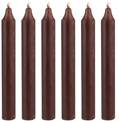 6er Pack Rustikale Stabkerzen H:18 cm Ø:2,2 cm Brenndauer 8 Stunden Tafelkerzen, Farbe:Schokolade