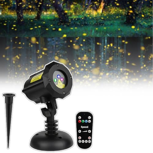 PxkVrin Faro Proiettore di Luci Laser da Esterno, Rosso Verde Blu Esterno Tre Colori Luce di Proiezione Lucciola in Movimento, per Feste di Natale All'Aperto.