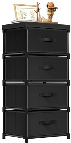 Mavivegue Fabric Chest of Drawers with 4 Fabric Drawers Bedroom | Storage Unit, Sturdy Steel Frame, Non-Woven Fabric, Suitable for Any Storage Scenario, Living Room, Hallway, Office, Black
