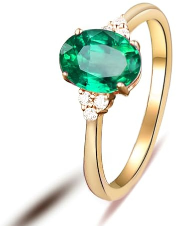 Wycian Frauen Ring mit Gravur Ringe 18K Gold Im Labor Hergestellter Smaragd Ovale Form Größe 52 (16.6) Massiv, Nicht Plattiert Beliebt für Schwester Weihnachten Schmuck