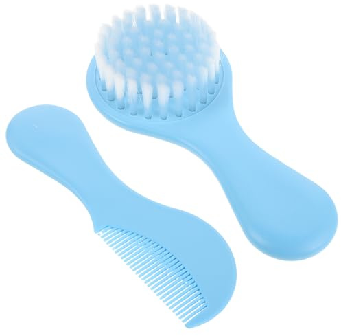 GANAZONO Ensemble Brosse et Peigne pour Bébé Bleu Ciel Kit de Toilette Doux pour -Né Brosse Anti-Irritation Peigne pour Croûtes de Lait Poignées Antidérapantes Soin Capillaire Bébé