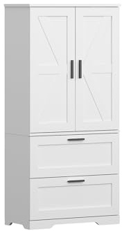 2 Doors & 2 Drawers Storage Cabinet, Wooden Kitchen Cupboard Collection Food Pantry Cabinet with 2 Adjustable Shelves Freestanding Sideboard Organizer Unit for Dining Living Room (White)