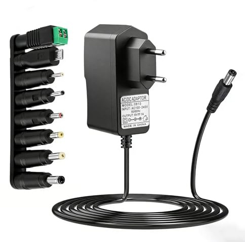 6V 1A Alimentation Adaptateur Secteur avec 8 Connecteurs Chargeur AC 100-240V vers DC 6Volt 1000mA pour Routeur Bande LED Caméra CCTV Câble d'alimentation de Remplacement pour Chargeur de Batterie