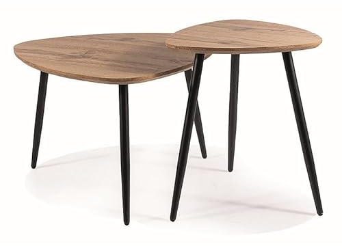 SIGNAL MEBLE Twin, Couchtisch Set 2-teilig, Skandinavischer Stil, Schwarz/Eiche, Massivholz mit Naturfurnier, 40 cm und 60 cm