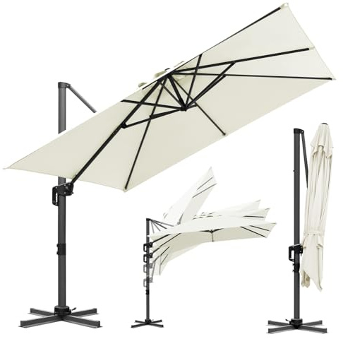 ISOISL 300 x 300 cm Sonnenschirm Ampelschirm Groß Sonnenschutz UV50+ 360° Drehbar und Kippbar Gartenschirm mit Kurbe,Terrassenschirm Gestell Aluminium,Marktschirm für Garten,Terrasse,Beige