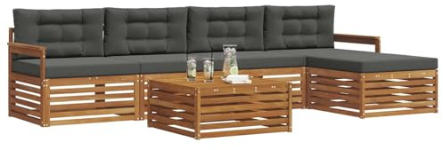 vidaXL Outdoor-Sofagarnitur mit Kissen 6 pcs Natur und Anthrazit, Outdoor Sofa, modernes Gartenmöbel für Terrasse, gemütliches Sitzset, robust und stilvoll