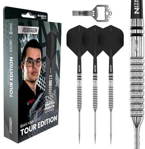 RED DRAGON Darts – Profi Spieler – Gian Van Veen Tour Edition Series - Original | Switch Points Powered by Winmau | Profi Dartpfeile | 90% Tungsten Darts mit Flüge & Schäfte - Steeldarts 21g & 22g