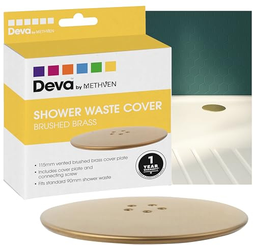 Deva Multi-Fit Black Shower Trap Waste 90mm Easy Clean Enclosure Shower Waste Tray with Quick Release Inner Unit and Vented Dome Cover | WSTS01 (Brushed Brass, Replacement Cover)