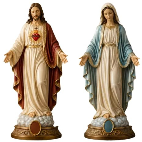 Generisch 2er Set Religiöse Figuren Jesus & Maria: 20cm Katholische Statuen für Hausaltar & Gebet – Heiliges Herz Jesu & Mutter Gottes Madonna, Geschenk zur Kommunion & Taufe, sakrale Deko