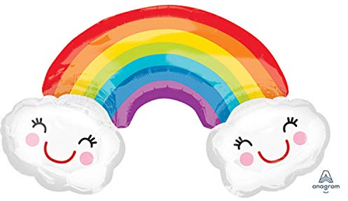 Amscan 3381501 - Folienballon Regenbogen mit Wolken, Größe 93 x 55 cm, Luftballon, Helium, Rainbow, Cloud, Dekoration, Mottoparty, Geburtstag