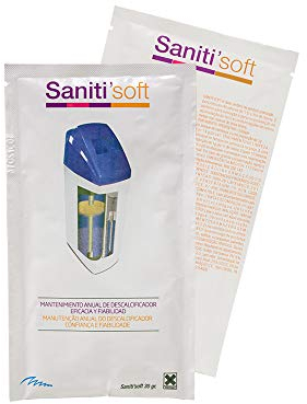 Saniti'Soft. Limpiador de Resinas para Descalcificadores de Agua. 5ud. Fácil de Aplicar. 1 Sobre para cada uso. Alarga la Vida de tu Equipo. Bbagua.