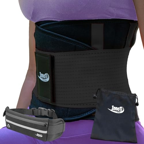 InnoTi Ceinture Lombaire pour Homme et Femme - Ceinture Dorsale de Soutien Lors D'activités Sportives, de Gym et au Travail - Prévient Les Blessures et Le Mal de Dos - Compression à Double Réglage M