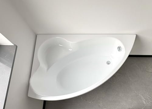 ECOLAM® Badewanne Eckbadewanne Acryl Ada weiß 140x90 cm LINKS + Ablaufgarnitur Ab- und Überlauf Automatik Füße Silikon Komplett-Set