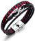 ATEIELLI Bracciale Uomo in PU Pelle Infinito Acciaio Inossidabile 21cm o piu‘ corta JWB309 (Rosso)