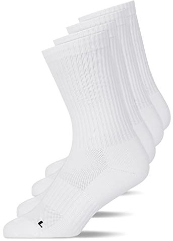 Snocks Hohe Kompressions Laufsocken 4 Paar - Funktionssocken Herren Damen - Atmungsaktive Tennissocken - Sportsocken ohne Verrutschen - Gemütlich und weich - Gr. 43-46 - Farbe Weiß