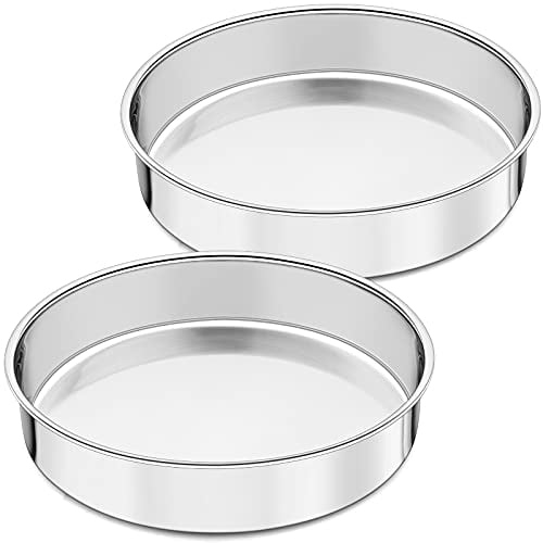 Joyfair 8 inch Cake tin, Stainless Steel Round Cake Mould Pan Set of 2, Layer Baking Tin/Oven Toaster Bakeware for Roasting, One-Piece Molding & Straight Side, Mirror Finish & Dishwasher Safe (20cm)