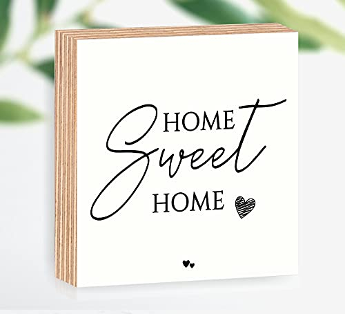 Holzbild Home sweet home 15x15x2cm zum Hinstellen/Aufhängen 3D, echter Fotodirektdruck mit Spruch auf beschichtetes Birkenholz das perfekte Geschenk für die liebsten Menschen
