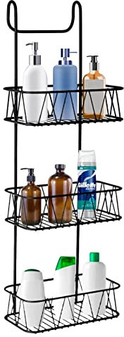 Hanging Caddy Over Shower door Screen Caddy Bathroom Organiser Shower Rack Storage Rack for Bathroom - No Rust Self Draining Design (3 Tier Black)