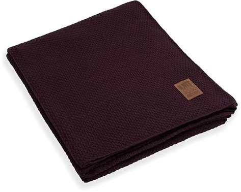 KNIT FACTORY - Jesse Gestrickte Decke XL - Wohndecke - Kuscheldecke - Gestrickte Sofadecke - Plaid aus Wolle - Wolldecke - Aubergine - 195x225 cm