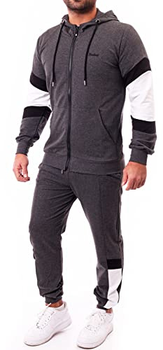 Reslad Trainingsanzug Herren Jogginganzug Männer Sportanzug | Freizeitanzug Jogginghose + Kapuzen Zip Sweatshirt Oberteil SET RS-5087 Anthrazit-Weiß L