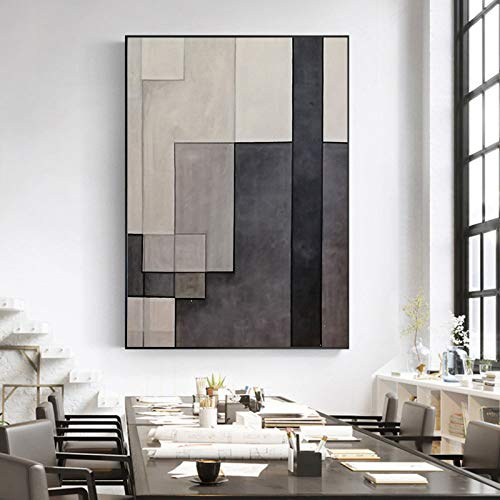 YMXCNM Ölbilder Auf Leinwand Handgemalt,Große Moderne Graue Kunst 100% Handgezeichnet Plaid Kunstwerk, Abstrakte Pop Malerei Kunst Wandbild Wohnzimmer Schlafzimmer Galerie Wanddekoration