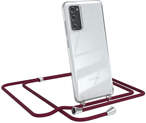 EAZY CASE Handykette kompatibel mit Samsung Galaxy S20 FE / S20 FE 5G Handyhülle mit Umhängeband, Handykordel mit Schutzhülle, Silikonhülle, Hülle mit Band, Stylische Kette mit Hülle, Burgunder Rot