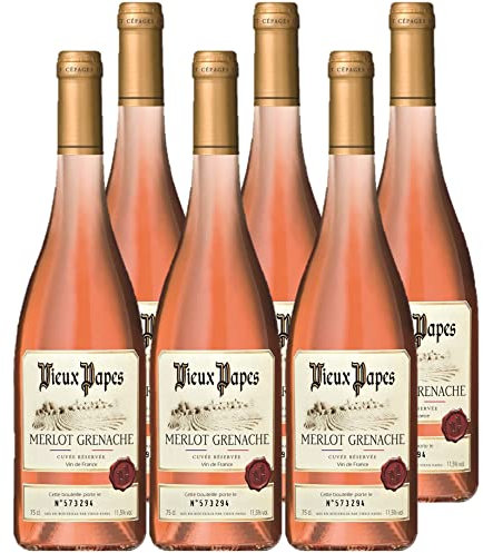 VIEUX PAPES Vin Rosé - Vin de France - Cépages Merlot Grenache - Lot de 6 bouteilles x 75cl