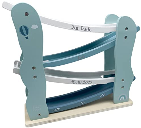Personalisierte Holz Kugelbahn Tauf Version I Kugelbahn ab 1 Jahr I hochwertige Murmelbahn Baby in Mint I Rollbahn für Kinder I Geschenk zur Taufe I Maße: 30 x 30 cm