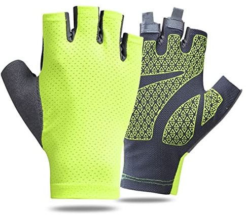 LdawyDE trainingshandschuhe Herren,fahrradhandschuhe Damen Sommer, fahradhandsche rutschfeste, Halbfingerhandschuhe Sonnenschutz Netzoberfläche atmungsaktiv hochelastisch Reithandschuhe (Grün)