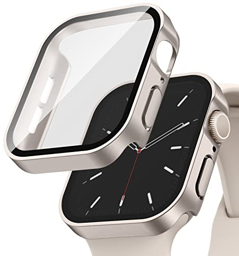 Recoppa 2 Stück Apple Watch Schutzhülle 45mm, Rechtwinklige Hülle mit Displayschutz aus Glas für Apple Watch Series 7, Polarstern*2