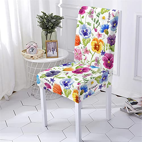 Chickwin Stuhlhussen Stretch 6er 4er 2er Set, Universal Abnehmbare Waschbar Elegant Blumen Drucken Elastischer Stuhlbezug Für Hochzeit, Küche, Hotel, Partys Deko (Bunte Blume 1,6 Stück)