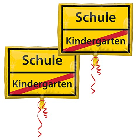 Amscan 3582801-2 - Folienballon Junior Shape Schulanfang-Schild, 2 Stück, Größe 43 x 30 cm, Heliumballon