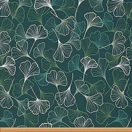 Ginkgo Stoff Meterware Natürlicher Polsterstoff Handgezeichnete Blätter Dekor Stoff Baum Botanischer Biloba Stoff für Drinnen Draußen Retro Frisch DIY Kunst Wasserdichter Stoff Grün Weiß 92x150(HxB)
