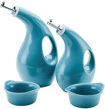 Rachael Ray Serveware Ceramics EVOO und Auflaufförmchen-Set, 4-teilig, Agave Blue