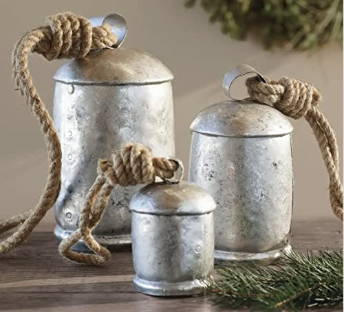 Weihnachtsglocken, Kuhglocken, Harmonie, riesige Kuhglocken, Vintage-Weihnachtsdekoration, Glocke, Silber, Wandbehang, Landhausstil, 12.7 cm, 20.3 cm )