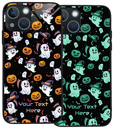 Halloween Spooky Phone Case for iPhone 13 Mini Personalised Case, Slim Anti Scratch Glass panel with shockproof TPU Rims | Glow in the Dark Case | Custom Phone Case-Halloween-1