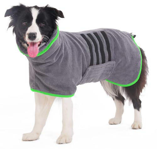 HezzLuv Bademantel für Hunde, Microtuch aus Mikrofaser für Mittelgroße und größere Tiere - Grau, Schnelles Trocknen, Super Saugfähig, perfekt für Hunde und Katzen (Grün, L)