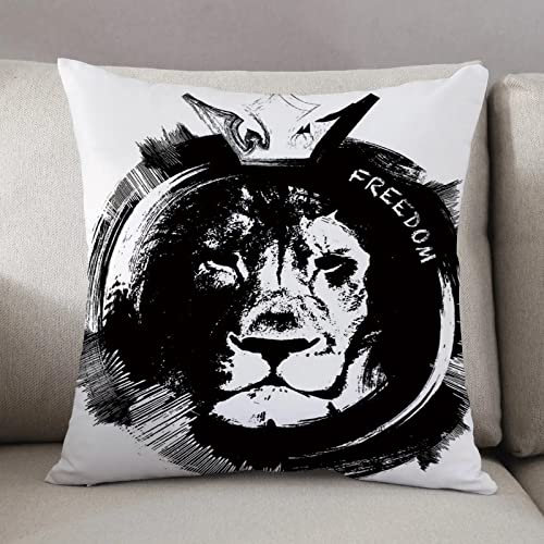 Housse Coussin 50x50cm-Fermeture Zip Cachée,Lion, roi des forêts Portrait Tête de lion Liberté Sommaire Monochrome Animal sauv,Lot de Coussin Canapé pour Canapé Salon Chambre taie Oreiller d'Extérieur