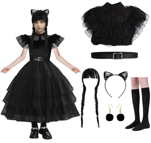 Raveparty Schwarzes Kleid Mädchen Damen, Halloween kostüm, Karneval Kostüm-Outfits, Faschingskostüme damen.