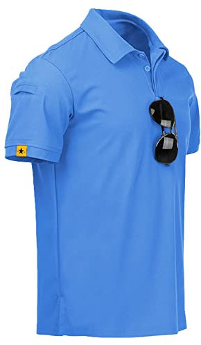 JACKETOWN Men Polo Shirt Short Sleeve Breathable Tennis Shirt Summer Tshirts Men Button Front Polo Shirts for Men Adult Casual Sport Shirt Basic Regular-Fit Golf Shirt(Light Blue-XL)