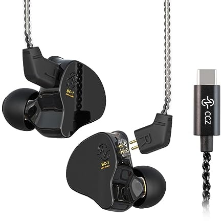 Yinyoo CCZ Melody USB C Tipo C In-Ear-Ear-Monitors Hybrid 1BA 1DD HiFi Auriculares con Cable, Deep Bass Lightweight In Ear Auriculares IEM para músico/Baterista/Bajista (Negro, sin micrófono USB C)