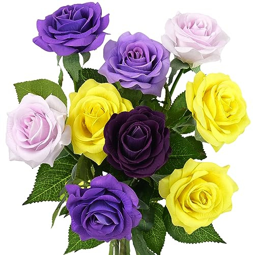 FiveSeasonStuff ''Happy Quintette'' of Real Touch Silk Roses Bouquet Artificial Flowers 9 Stems