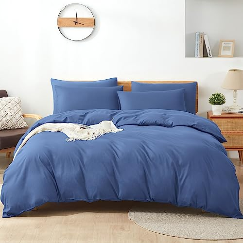 Sufdari Bettwäsche 135x200 Baumwolle Blau, 100% Baumwolle Bettbezug aus Atmungsaktive, Bettwäsche-Set mit 2 Kissenbezüge 80x80 cm+ 2 Bettbezüge mit Reißverschlus