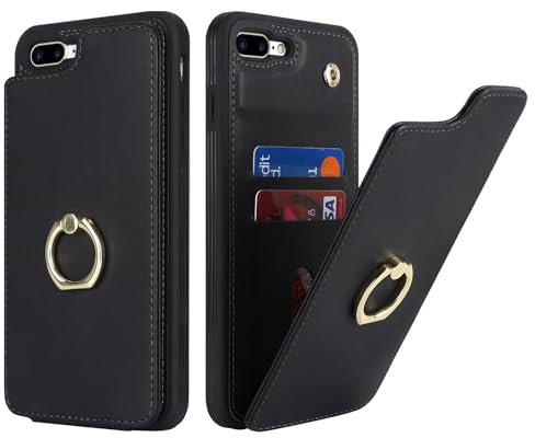 Cavor Coque iPhone 7 Plus/8 Plus,Flip Portefeuille Étui en Cuir,[4 Porte Cartes][Support Béquille Rotatif],Protection Clapet Housse Etui pour iPhone 7 Plus/8 Plus - Noir