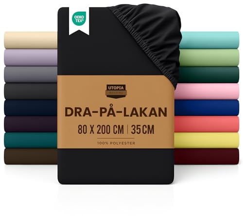 Utopia Bedding - Spannbettlaken 80x200cm - Schwarz | Gebürstete Polyester-Mikrofaser Spannbetttuch - Boxspringbett - Oeko-Tex Zertifiziertes - 35-38 cm Tiefe Tasche
