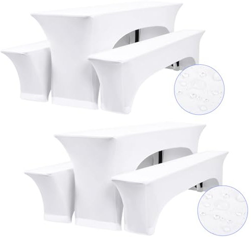 YMHPRIDE Zwei 3er-Set Elastische Biertischhussen,Weiß Elastische Bierbankhusse und Tischdecken,50 cm Tischbreite,Wasserdicht Bierzeltgarnituren 220 x 50 x 70 cm, für Bankett Gartenmöbel Abdeckungen.