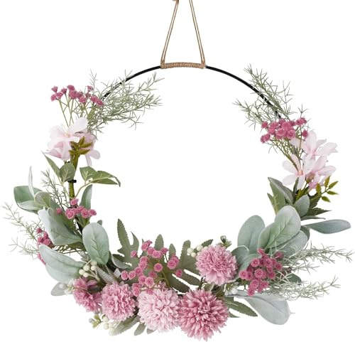 Artificial Floral Wreath for Front Door Floral Hoop Wreath Home Decor