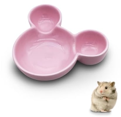 LuckyOpt Hamster Food Bowl, Cute Mouse Shape Ceramic Hamster Water Bowl Easy to Clean, Guinea Pig Bowl Feeding Dish for Small Animals, Hedgehog, Squirrels, Rodents, Sugar Glider (Pink)