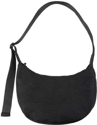 XSUIOY Borsa a tracolla in nylon a mezzaluna per donna e uomo, borsa con tracolla regolabile e doppia tasca interna con cerniera, nero, Medium