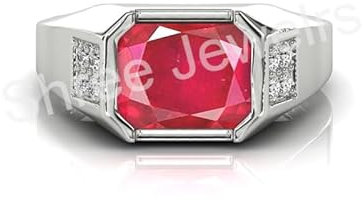 Shree Jewelrs Original zertifizierter natürlicher Rubin (Manik) Ring - 12,00 Karat/13,50 Ratti zertifizierter handgefertigter Fingerring burmesischer Rubin Ring PANCHDHATU Ring für Damen und Herren